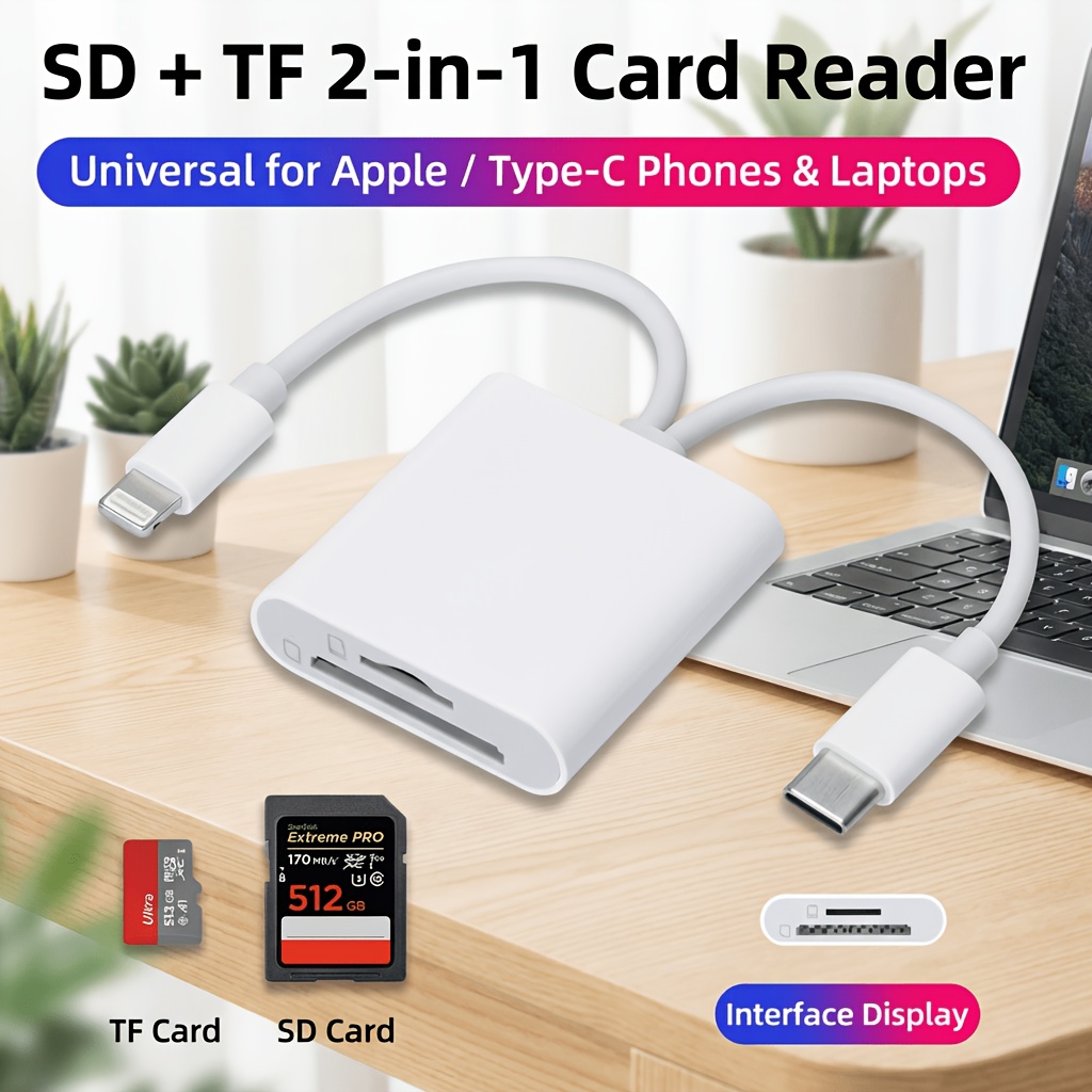 Type C Multiport Adapter - 2-in-1 dual-port card reader, Type-C and